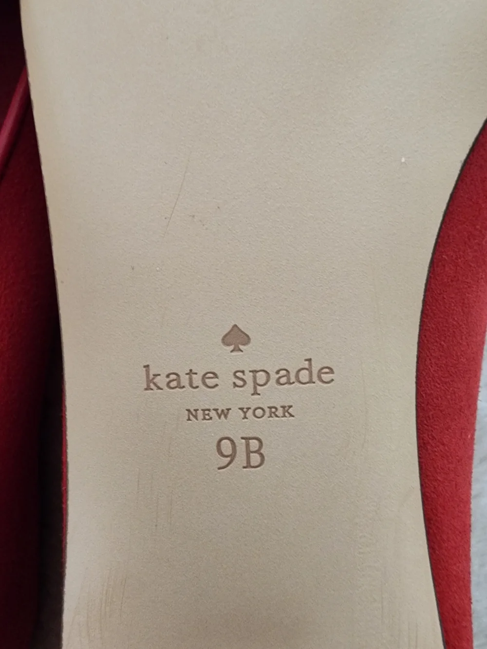 kate spade Red Suede Pointed Toe Flats with Floral Applique